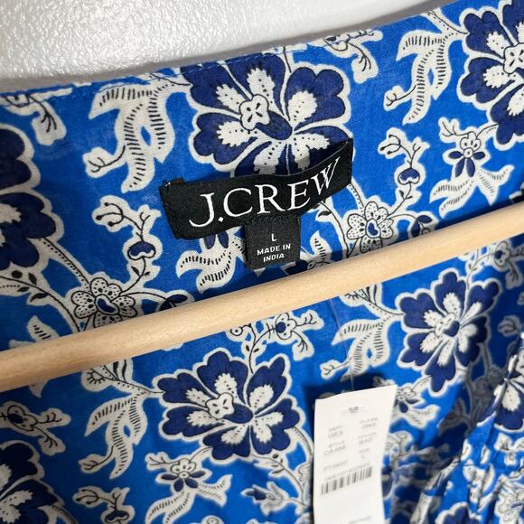 J. Crew Tiered Tie Front Beach Dress Womens Large Blue Floral Cotton 2024 Style - Picture 6 of 12